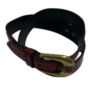 German Echt Leder Black Red Floral Gold Buckle Belt 34 67 BLEMISH - Picture 1 of 7