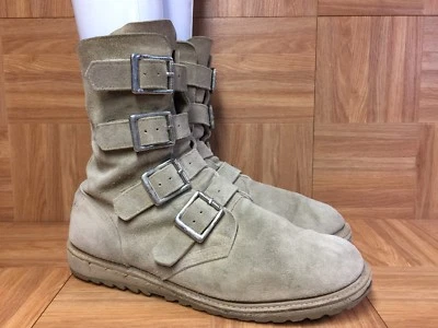 Worn🔥 Sun Army Military Desert Sand Khaki Leather Buckle Boots 12 Campained  - Photo 1/4
