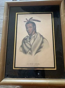 A-Mis-Quam, A Winnebago Brave, una antigua impresión de McKenney & Hall 10x13.5 - Imagen 1 de 4