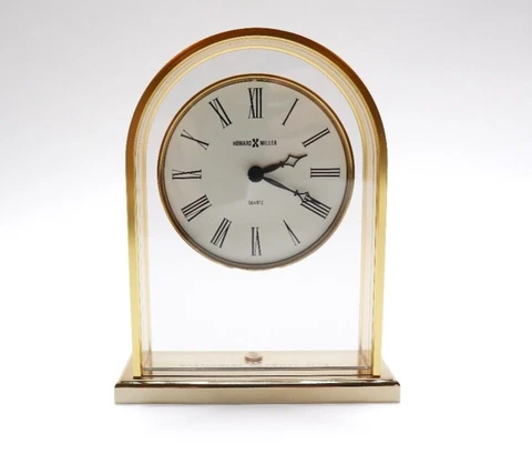 Vintage Howard Miller Mantle Clock Brass Carriage w Quartz Movement Cover