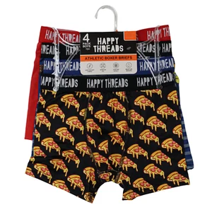 4-Pack Boys Happy Threads Boxer Briefs Size L 12/14 Fun Pizza Fast Food Prints - Picture 1 of 7