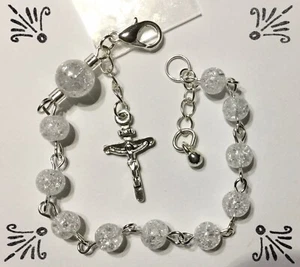 Handcrafted Bright Silver Rosary Bracelet MADE W Genuine Crystal Quartz April - Picture 1 of 4