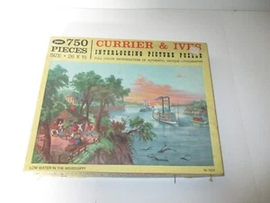 PUZZLE VINTAGE JAYMAR CURRIER & IVES 750 PIEZAS AGUA BAJA EN EL ROMPECABEZAS DE MISSISSIPPI - Imagen 1 de 4