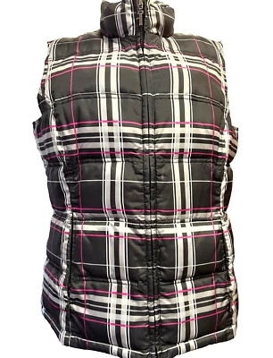 Charter Club Puffer Vest black plaid full zip womens size L - Image 1 of 4