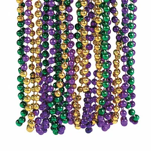 Metallic Tri-Color Mardi Gras Beaded Necklaces, Jewelry, 48 Pieces - Picture 1 of 4