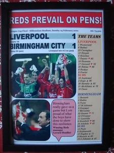 Liverpool 1 Birmingham City 1 - 2001 League Cup final - framed print - Picture 1 of 2
