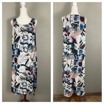 Vestido maxi floral Karen Kane tamanho 1X sem mangas forrado azul preto rosa longo EUA - Imagem 1 de 4