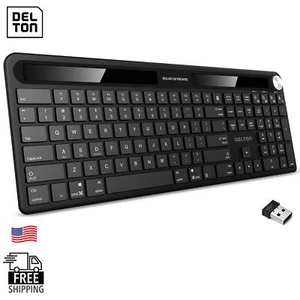 Delton KB90 Wireless Rechargeable Solar (Light) Powered Keyboard - Black - Picture 1 of 9