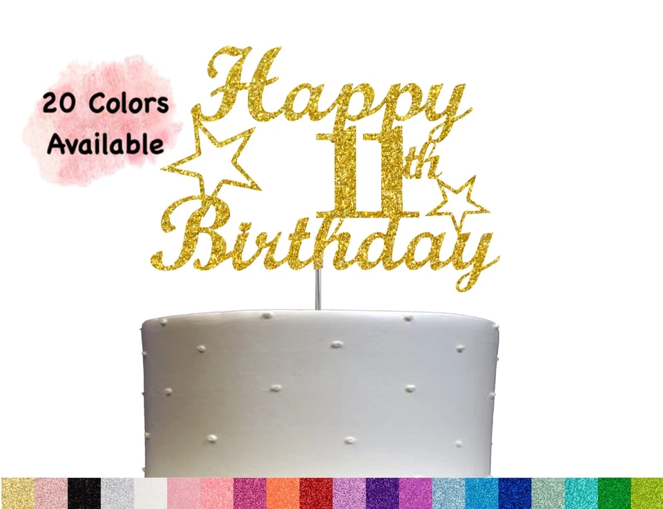 Decoraciones de cumpleaños 11º cumpleaños adorno de pastel (20 COLORES doble brillo lateral) Foto 1 de 4