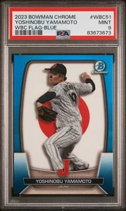 2023 BOWMAN CHROME YOSHINOBU YAMAMOTO WBC FLAG BLUE REFRACTOR /75 PSA 9 - Picture 1 of 2