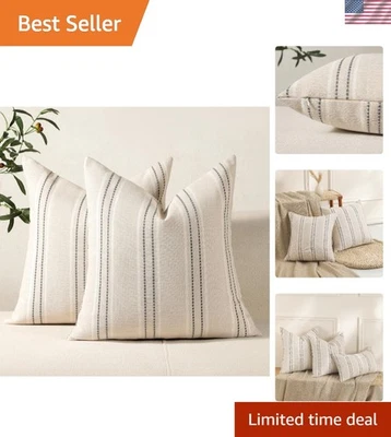 Throw Pillow Covers 20x20 Set of 2 Striped Pillow Covers Textured Linen Decor... - Image 1 of 4