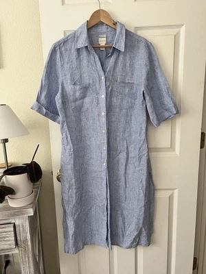 Vestido Camisa CHICOS Talla 1/US Talla M 100% Lino Azul Manga Corta Midi Abertura Lateral Foto 1 de 4