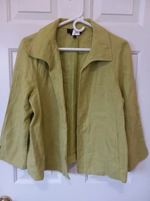 TALBOTS Women Lime Green Open Fr Pockets Jacket Career Casual Pure Irish Linen L - Image 1 of 4