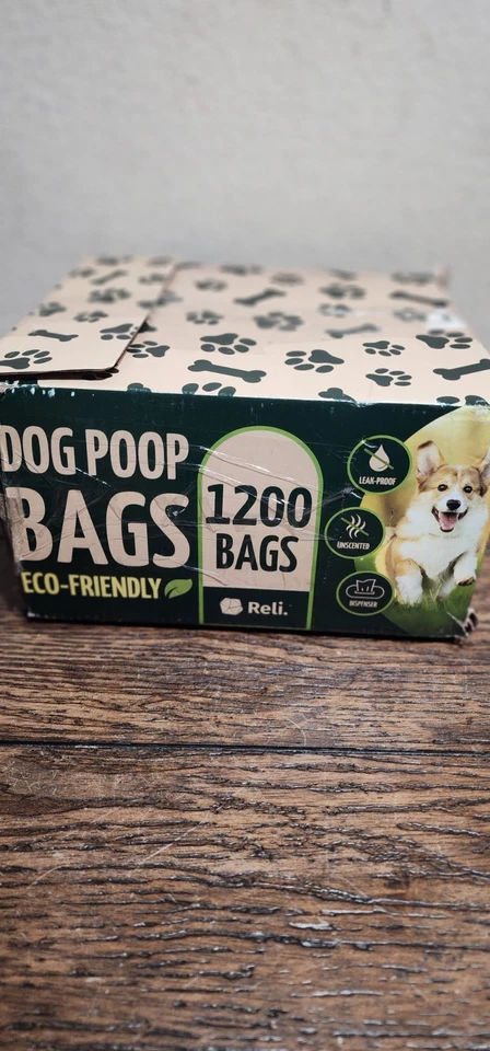 Reli. Biodegradable Dog Poop Bags w/Holder (1200 Count - 80 Rolls Bulk) | Leash