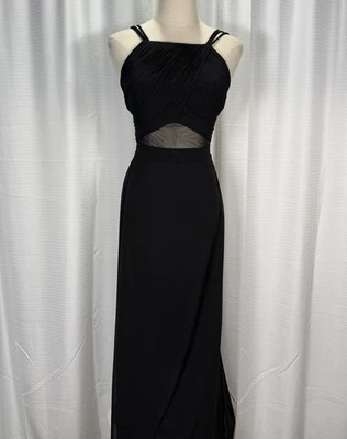 Vestido largo de malla de gasa con corbata negra Fame and Partners para mujer talla 2 S Foto 1 de 4