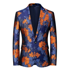 Fashion Men Floral Jacquard Suit BlazerJacket Coat Party Stage Costume Wedding - Picture 1 of 14