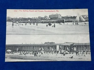 Postal de Kennebunkport, ME 1912 - ¡La playa y casas de baño, velero! - Imagen 1 de 2