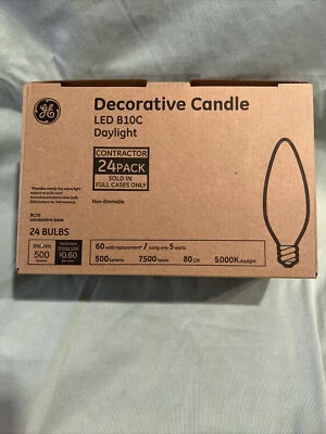 24 Pack GE Daylight LED B10C Candelabra Base Bulbs 60W EQ 5W Decorative Candle - Image 1 of 4