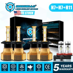 6PCS 4-sides H7 H7 H11 LED Headlight Bulbs High Low Beam Fog Light Bulbs 6000K - Picture 1 of 12