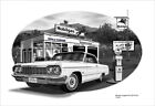 1964 Impala Black and White Mobilgas Muscle Car Garage Art Print 120208