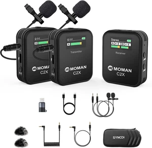 Wireless Lavalier Microphone C2X, 2.4G Dual Transmitter Lapel Mic 656FT 8H for O - Picture 1 of 6