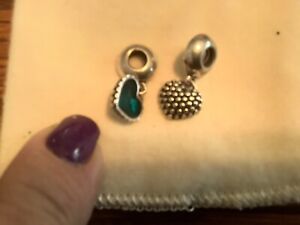 retired pair of dangle hearts with blue/green inside authentic pandora charms