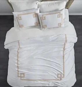 Villa By Noble Excellence 2 Standard Pillow Shams White & Blush Greek Key New - Picture 1 of 4