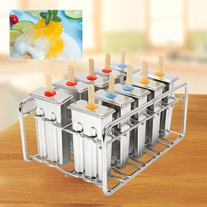 10 Pcs Stainless Steel Ice Ice Cream Sticks Mold Ice Lolly Popsicle Pop Holder - Picture 1 of 15