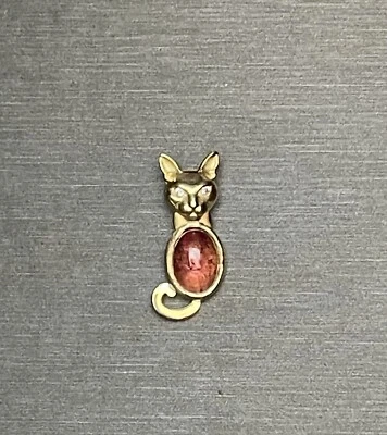 Nuevo colgante con dije de gato de oro rosa de 14k cuerpo de turmalina rosa ojos de diamante cierre Foto 1 de 3