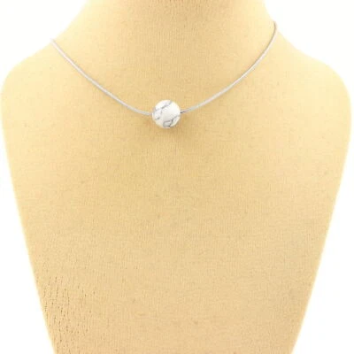 Stones And Minéraux. Necklace 1 Pearl Howlite 8 Mm. Chain Stainless Steel - Image 1 of 4