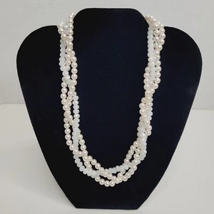 Vintage RMN 3 Multi Strang weiß GLAS Faux Perle Perlen Halsband Halskette 18-21" - Bild 1 von 12