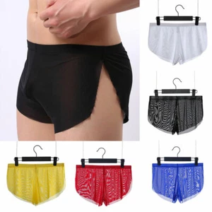 Sexy Men Mesh Sheer Boxer Briefs Underwear Shorts Trunks Side Split Underpants‹ - Picture 1 of 17