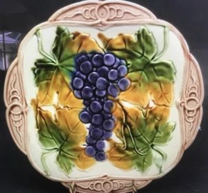 Art Nouveau French Majolica"Grapes & Leaves" Plate by Orchies c.1920 - Picture 1 of 12