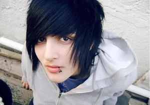 Ludzkie włosy czarne peruki emo unisex bangs pełna gęstość cosplay modna fryzura - Zdjęcie 1 z 10