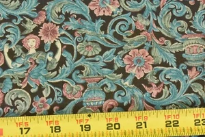 By 1/2 Yd, Vintage, Pink & Blue Victorian-Theme on Brown, RJR, Jinny Beyer, V363 - Picture 1 of 7