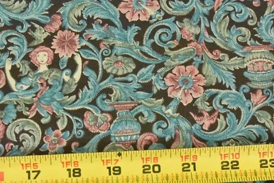 Por 1/2 yarda, vintage, rosa y azul temático victoriano sobre marrón, RJR, Jinny Beyer, V363 Foto 1 de 4