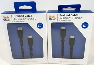 Tech & Go 6 ft Braided Cable USB-C To USB-C Charger Cord 2 Pk In Black/ Red - Picture 1 of 10