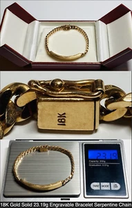 18K Gold Bracelet 23.19g Solid Engravable Name ID Serpentine Chain VTG Certified - Picture 1 of 13