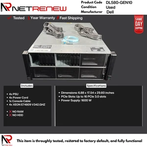 HP ProLiant DL580-GEN10 CTO Server- W/4x CPU, w/4x PSU - Picture 1 of 2