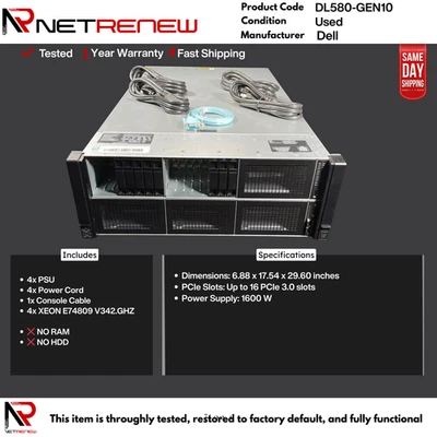 HP ProLiant DL580-GEN10  CTO Server- W/4x CPU, w/4x PSU - Image 1 of 2