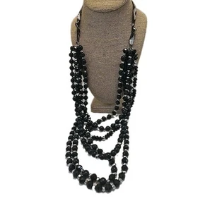 Multi Strand Black Silver Beaded Necklace Mixed Faceted & Round Romantic Gothic - Picture 1 of 10