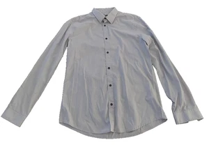 Mens H&M Shirt Large Gray Regular Fit Easy Iron Button Up Long Sleeve Dress - Picture 1 of 7