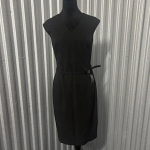 Vestido Lauren Ralph Lauren Mujer 2 Negro Funda con Cinturón Cuello en V Midi Carrera Oficina - Imagen 1 de 13