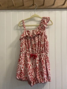 Oshkosh Red Floral Cottage Core Sleeveless Romper Soft Lightweight Rayon Size 5T - Picture 1 of 6