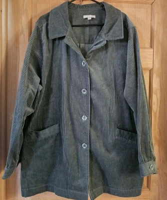 Chaqueta Woman Within para mujer talla 2X verde acanalada pana con botones Foto 1 de 4