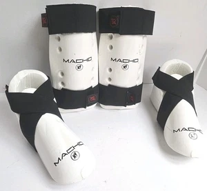 Macho Sparring Gear Karate Arm-/Schienbeinschoner Fußpolster weiß Kinderfußgröße 8-12 - Bild 1 von 9