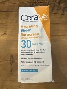 CeraVe Hydrating Sheer Sunscreen Broad Spectrum SPF30 Face & Body 3oz Exp 12/26 - Picture 1 of 4