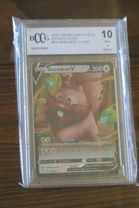 POKEMON 2021 SWORD & SHIELD SHINING FATES GREEDENT V URR 053/072 BCCG 10 MINT - Picture 1 of 1