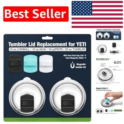 Tapas de vaso magnéticas duraderas y seguras de 20 oz para YETI - 2 tapas + 3 deslizadores Foto 1 de 4