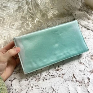 Vintage 1950s Aqua Blue Satin Classic Elegance Hard Shell Clutch Bag Regency - Picture 1 of 8